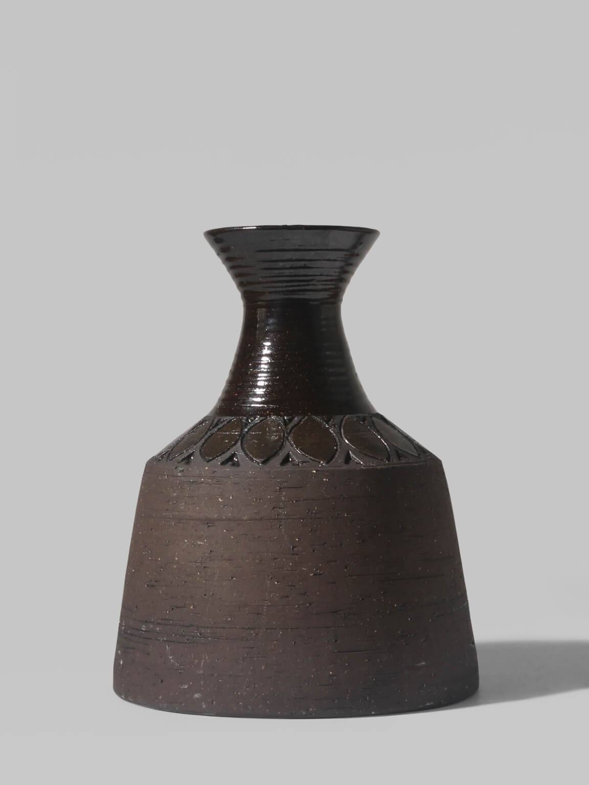 Mid-Century Ethnic Brown Ceramic Vase, Signed