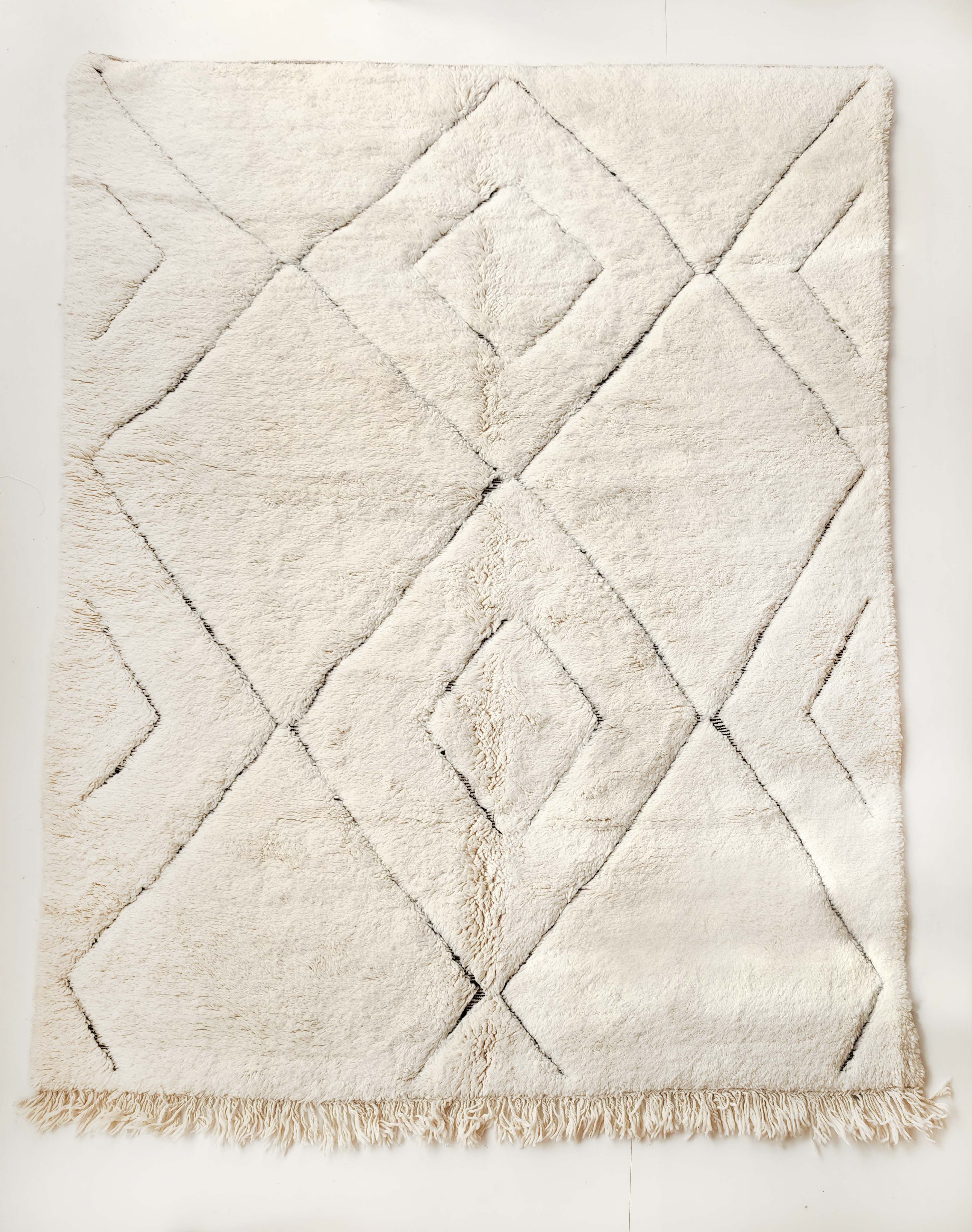 Moroccan Berber carpet blessed ouarain ecru with black diamonds engraved 295x213cm