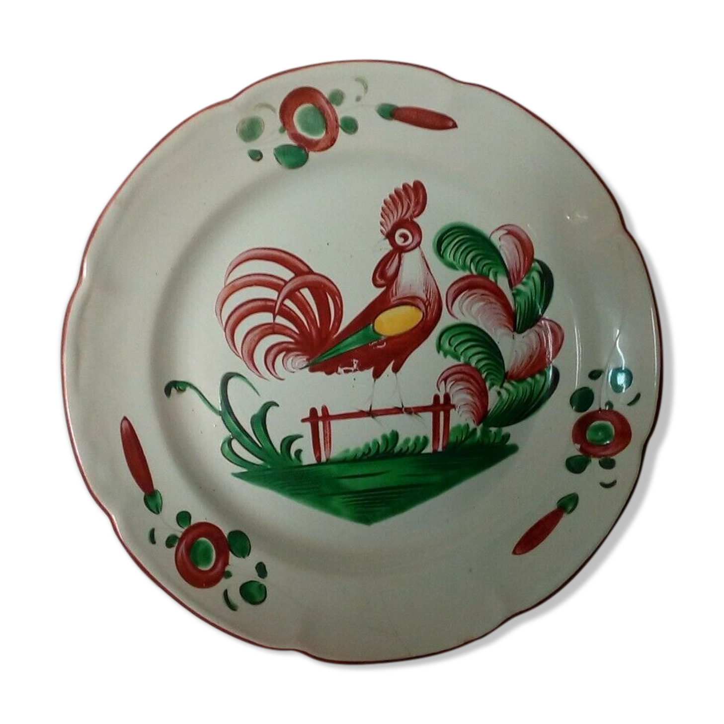 Plate in faience of luneville decor au coq a la barriere 19 eme