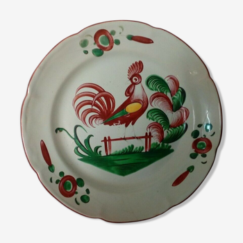 Plate in faience of luneville decor au coq a la barriere 19 eme