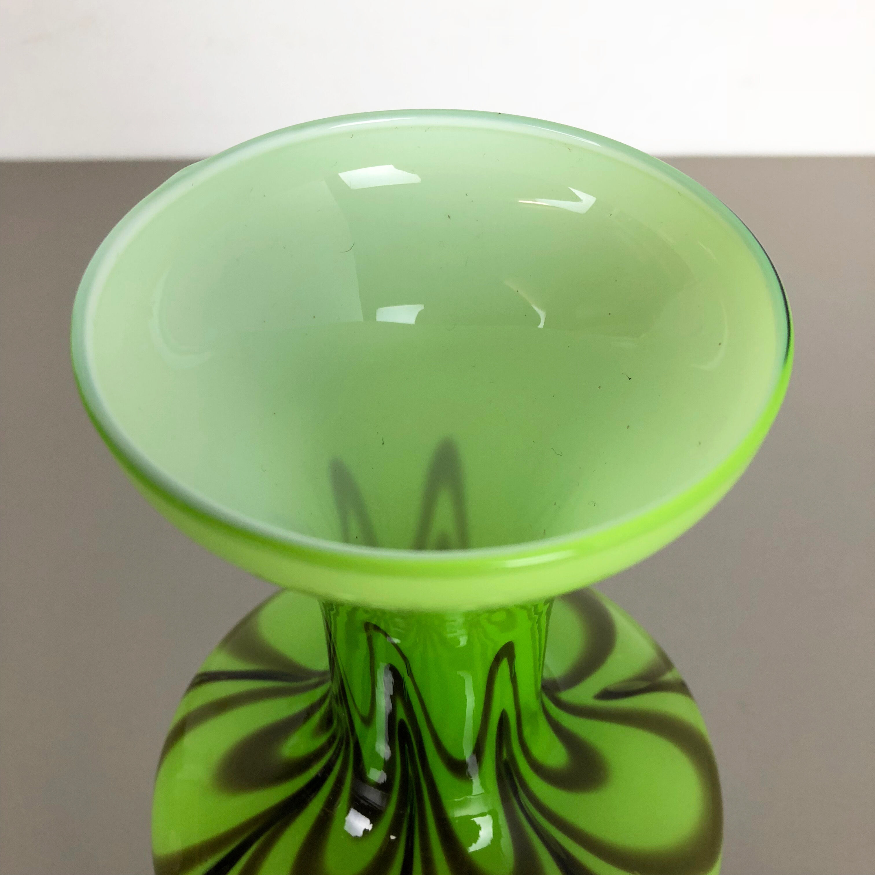 Large Green Vintage Pop Art Opaline Florence Vase Design 1970s Italy