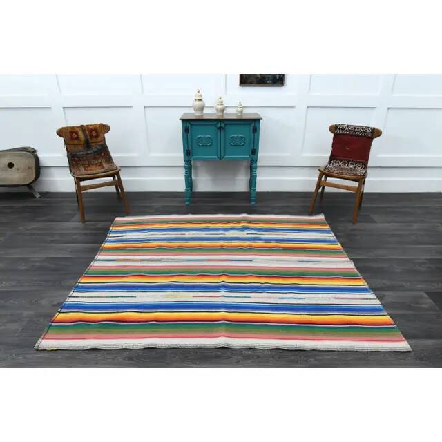 Tapis vintage turc Oushak fait à la main en laine et coton, années 1970