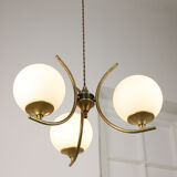 Mid century italian brass and opaline chandelier