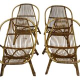 Ensemble vintage de 4 fauteuils club en rotin Rohe Noordwolde 1960