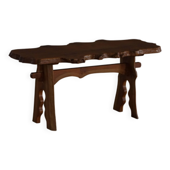 Mid-century Scandinavian coffee table made of solid elm wood, wabi-sabi style, 1960s.