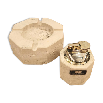 Travertine ashtray and lighter, design by Cerri Nestore, 1970.