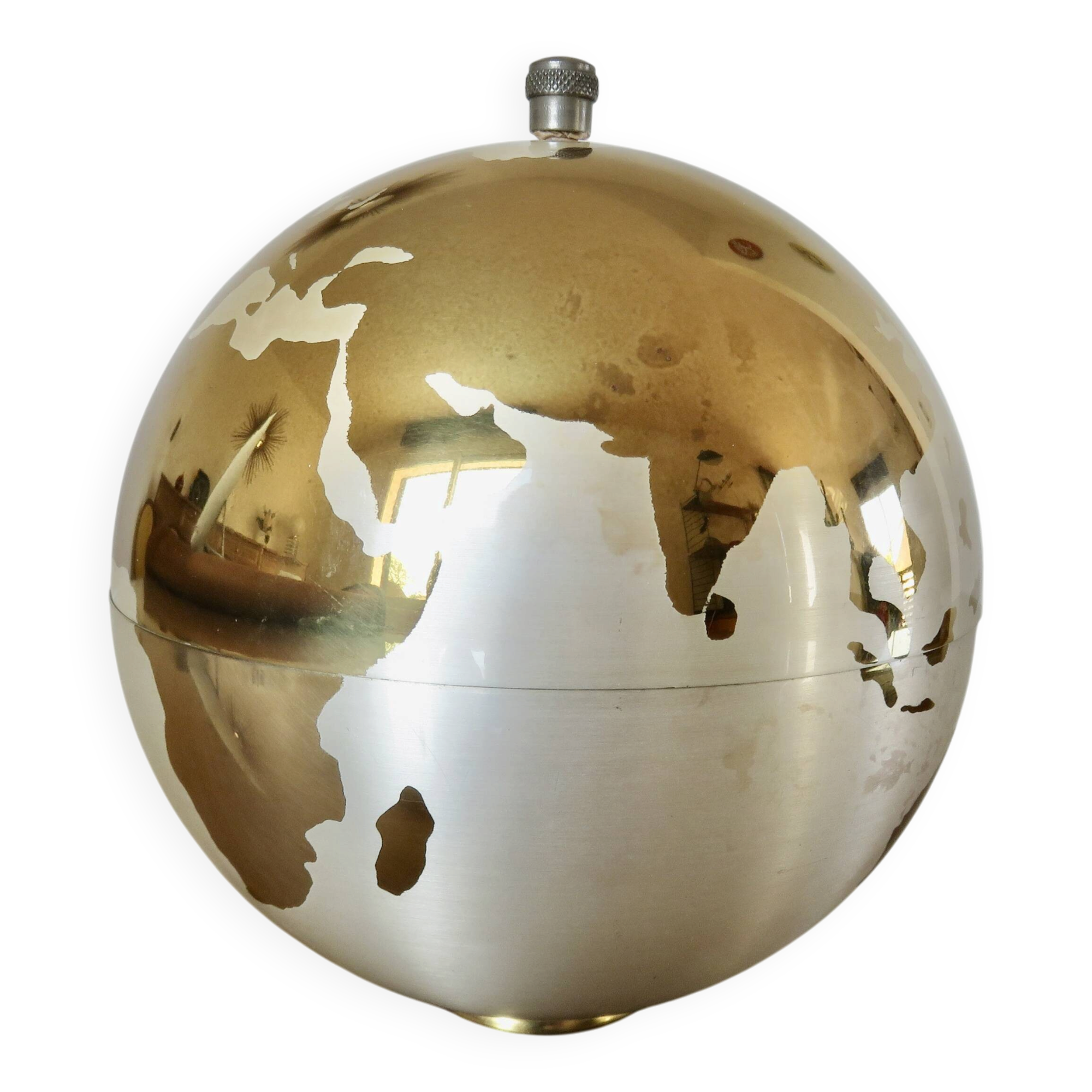 Large terrestrial globe, cigarette dispenser, brass, 1960 - 1970