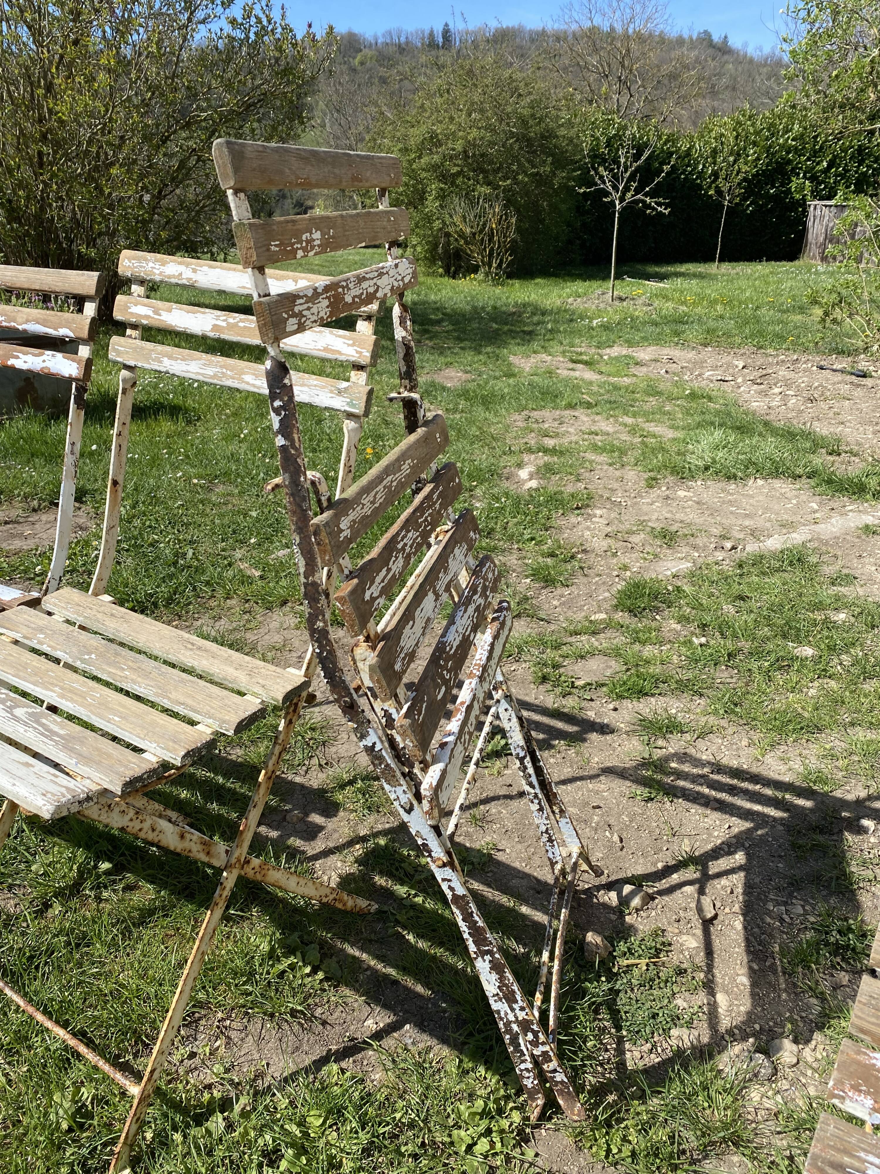 Set of 4 folding garden chairs in wood and metal