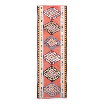 3x10 Turkish Orange & Burgundy Kilim Runner Rug, 92x302Cm