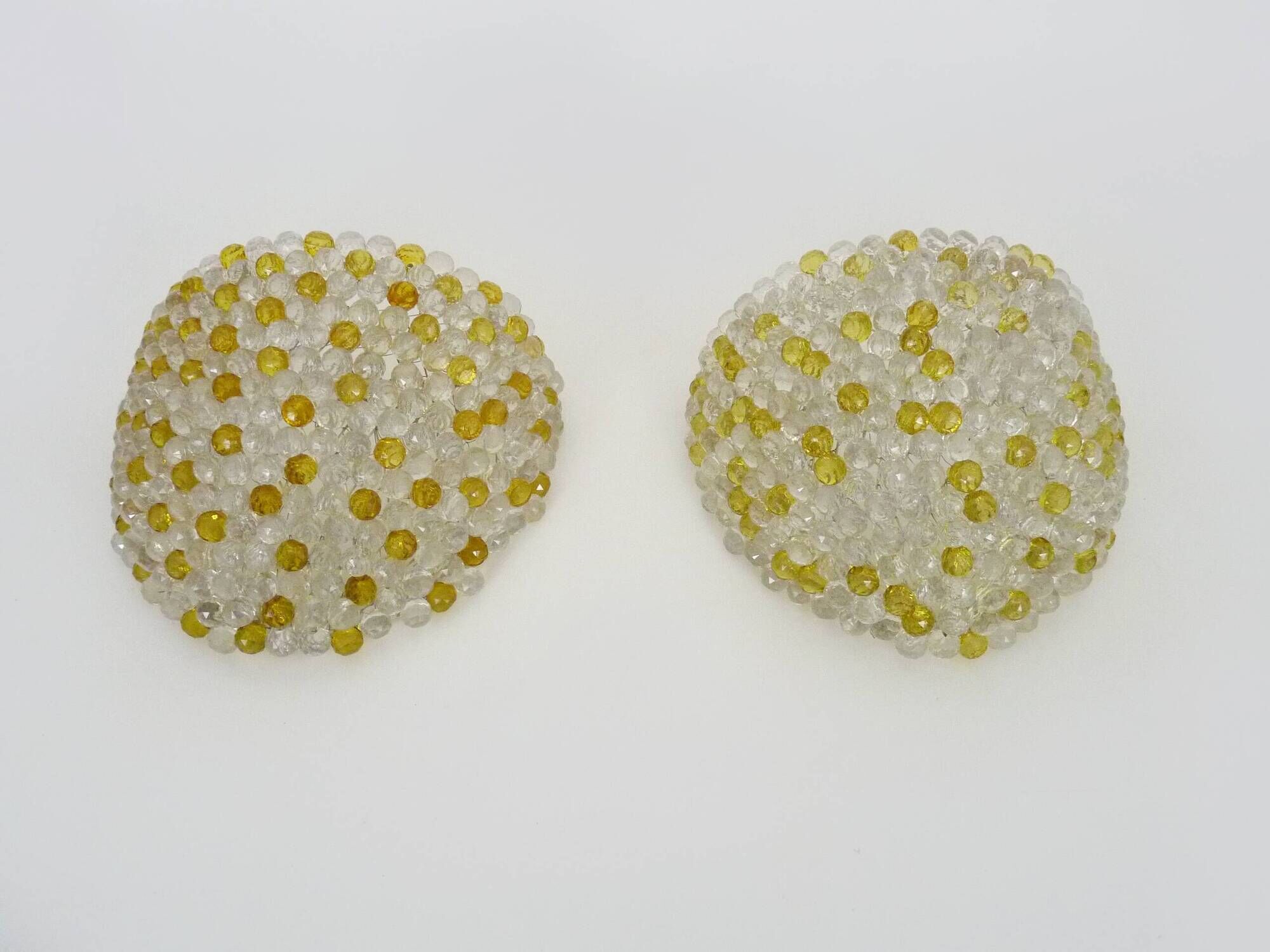 Pair of vintage wall lights with yellow and transparent beads. 70s