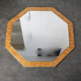 Miroir années 70, loupe de bois, encadrement métal
