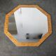 70s mirror, burl wood, metal frame