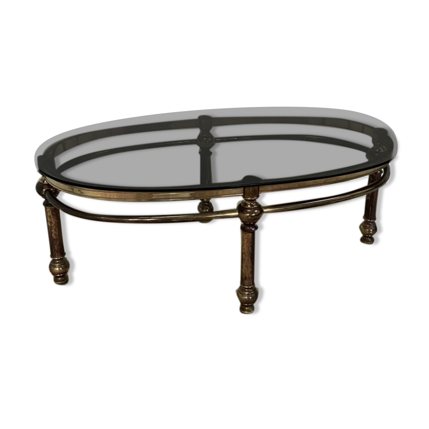 Oval coffee table Italian smoked glass 1970