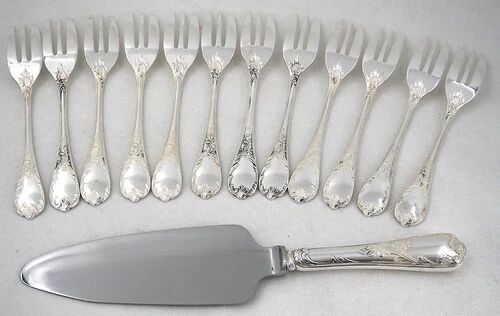 Christofle Marly, cake service: 12 forks + serving cake knife.