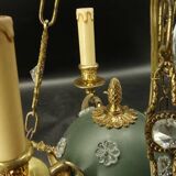 3-light chandelier with swan heads, Empire style - bronze & glass