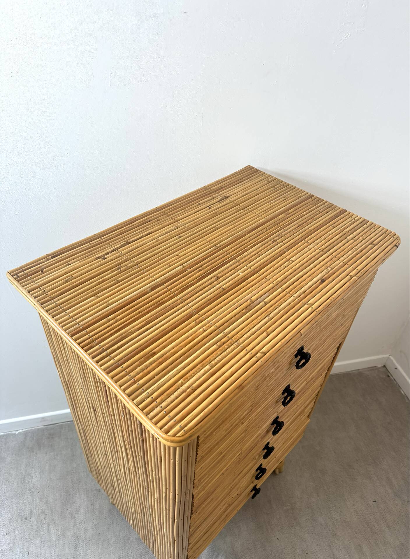 Vintage rattan chest of drawers by Audoux Minet