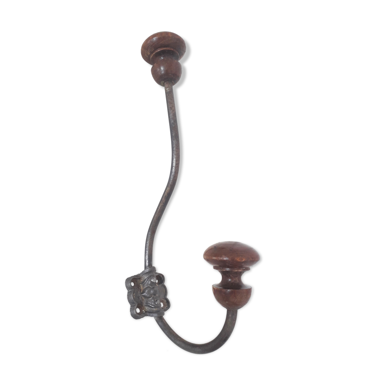 Old hook - wall coat rack - wood and metal - 1940