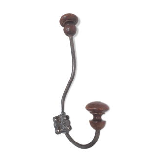 Old hook - wall coat rack - wood and metal - 1940