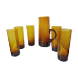Set carafe and 5 amber glasses