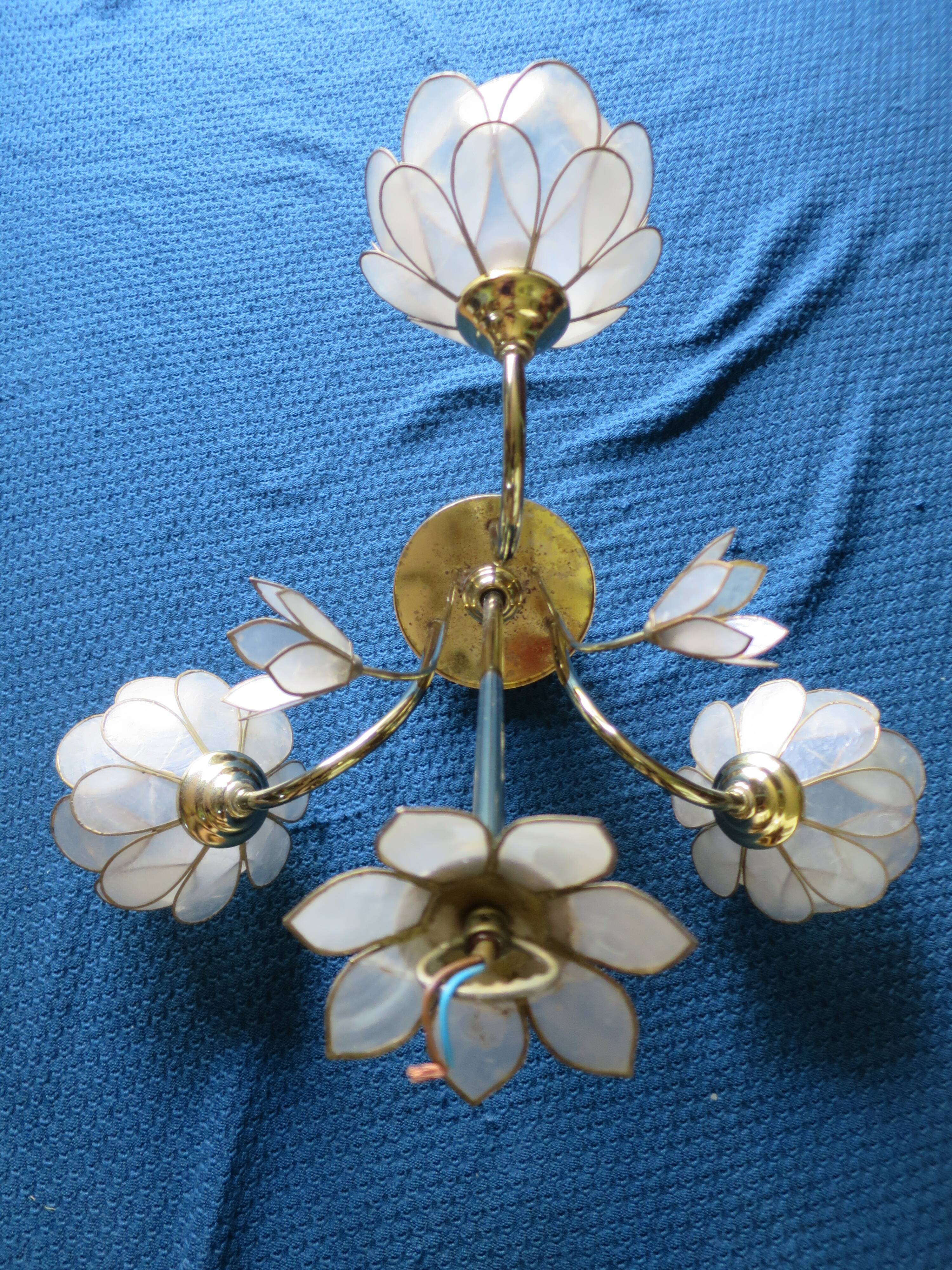 Chandelier brass mother-of-pearl capiz flowers
