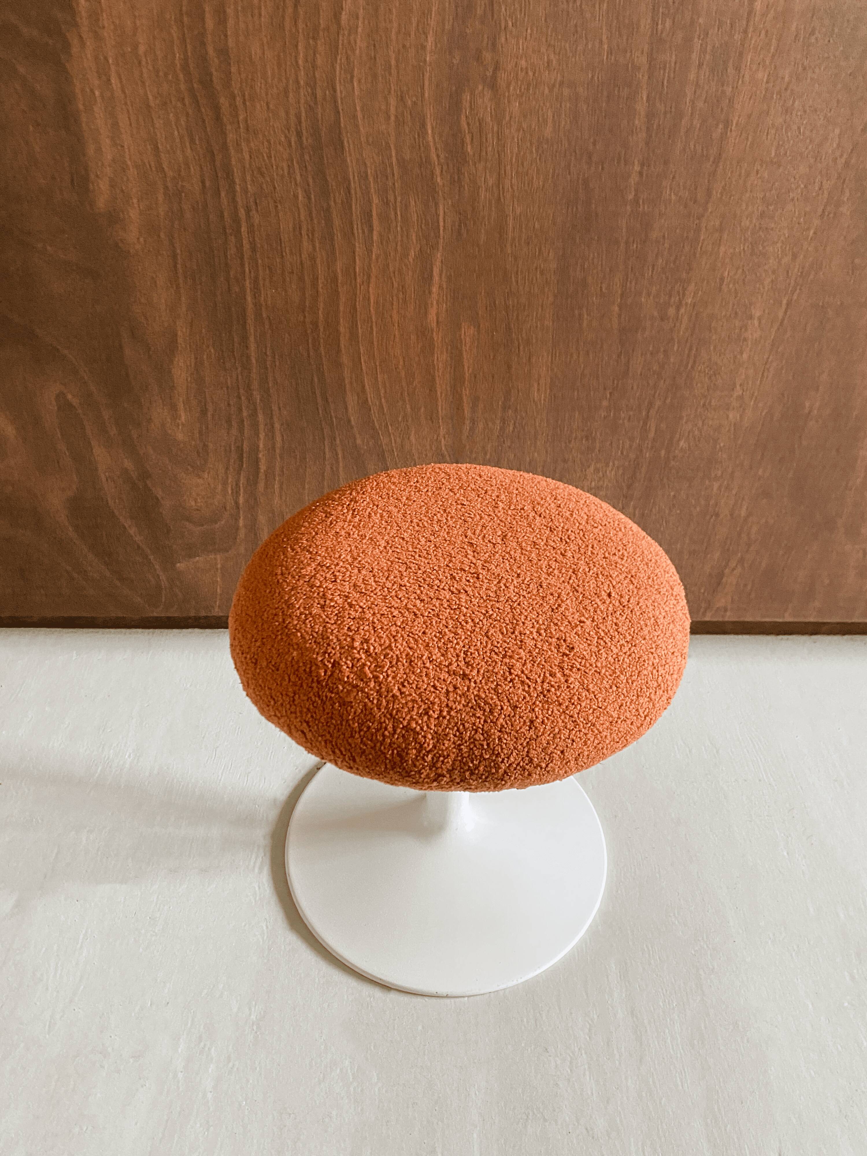 Vintage Spage Age stool with bouclette fabric seat