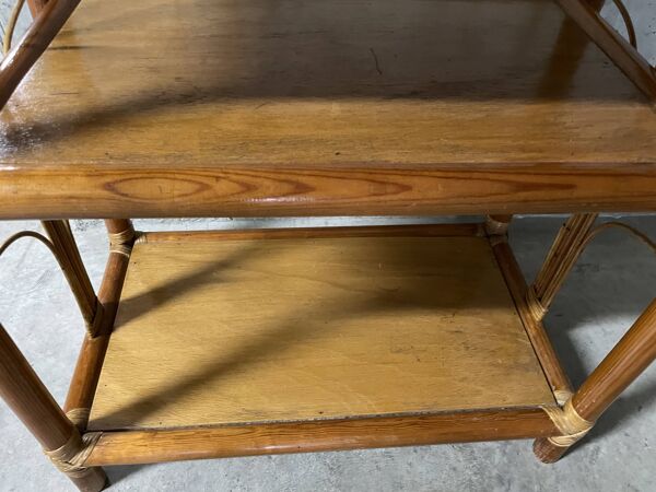 Etagère en bois et rotin, années 60