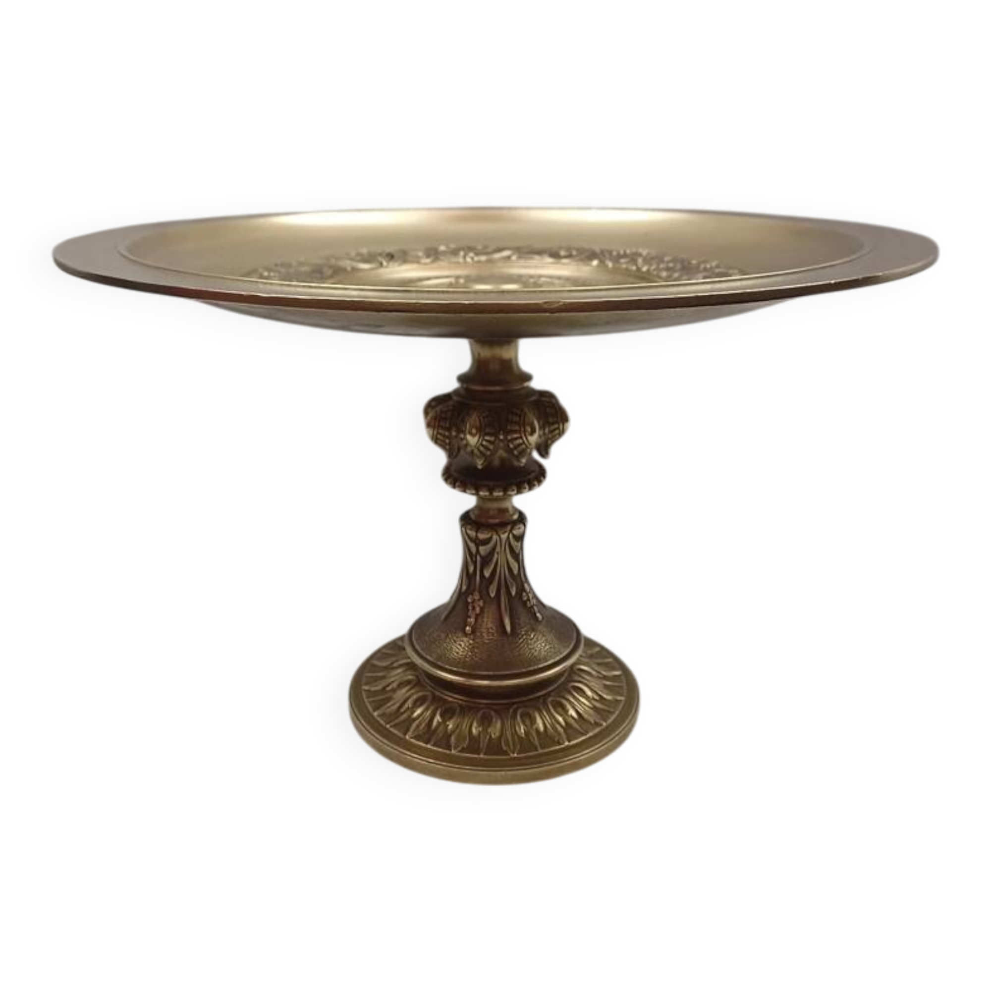 Antique centrepiece on a pedestal in bronze, in very good condition.