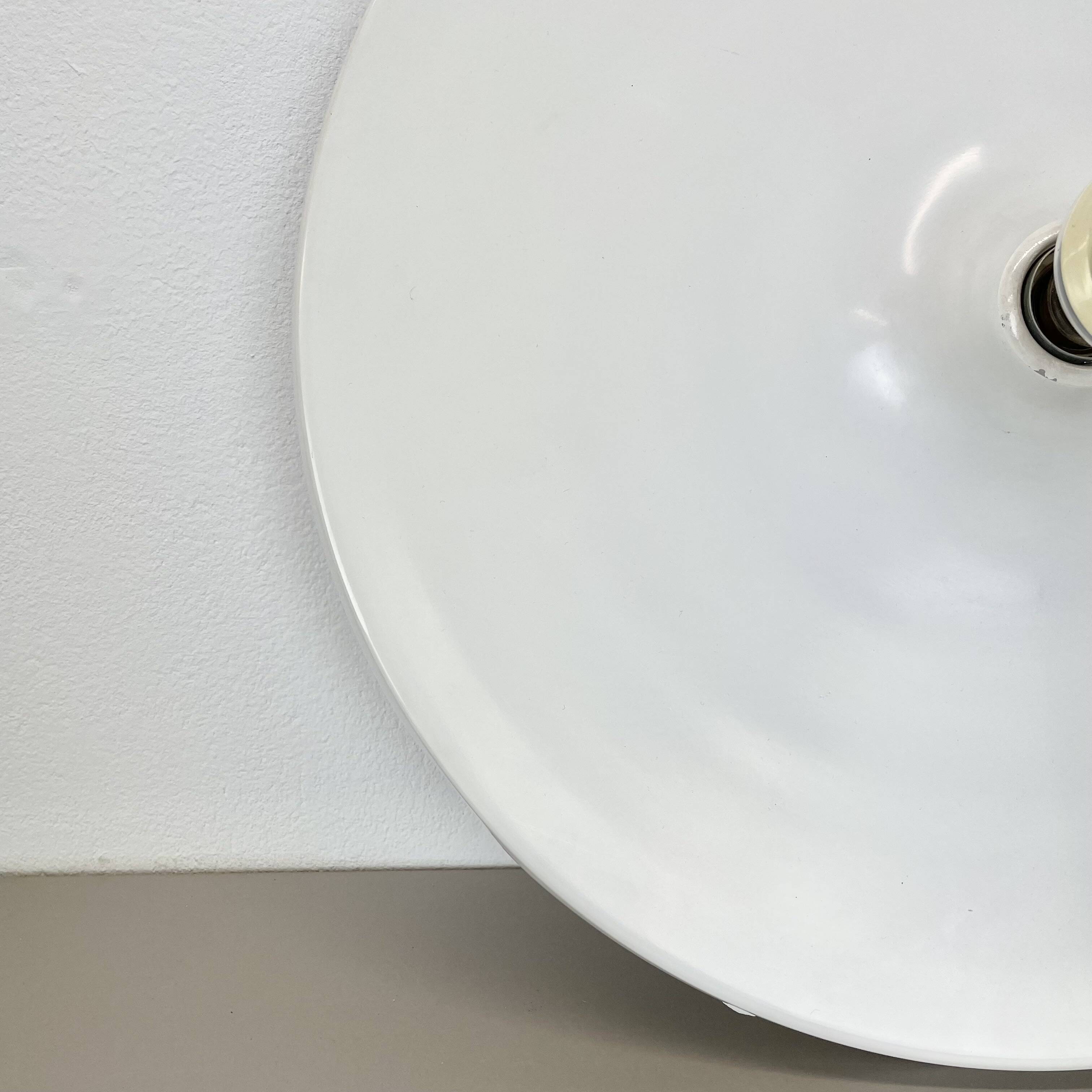 Rare white 52cm Disc Wall Light by Honsel, Germany 1970s