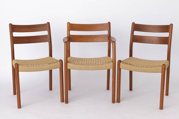 Ensemble de 3 chaises vintage 1960 EMC Mobler en teck danois