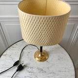 Brass and black metal lamp with woven lampshade woven 50s