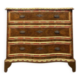 Louis XV style curved chest of drawers in rosewood and rosewood marquetry