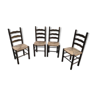 Suite de 4 chaises rustique paillées