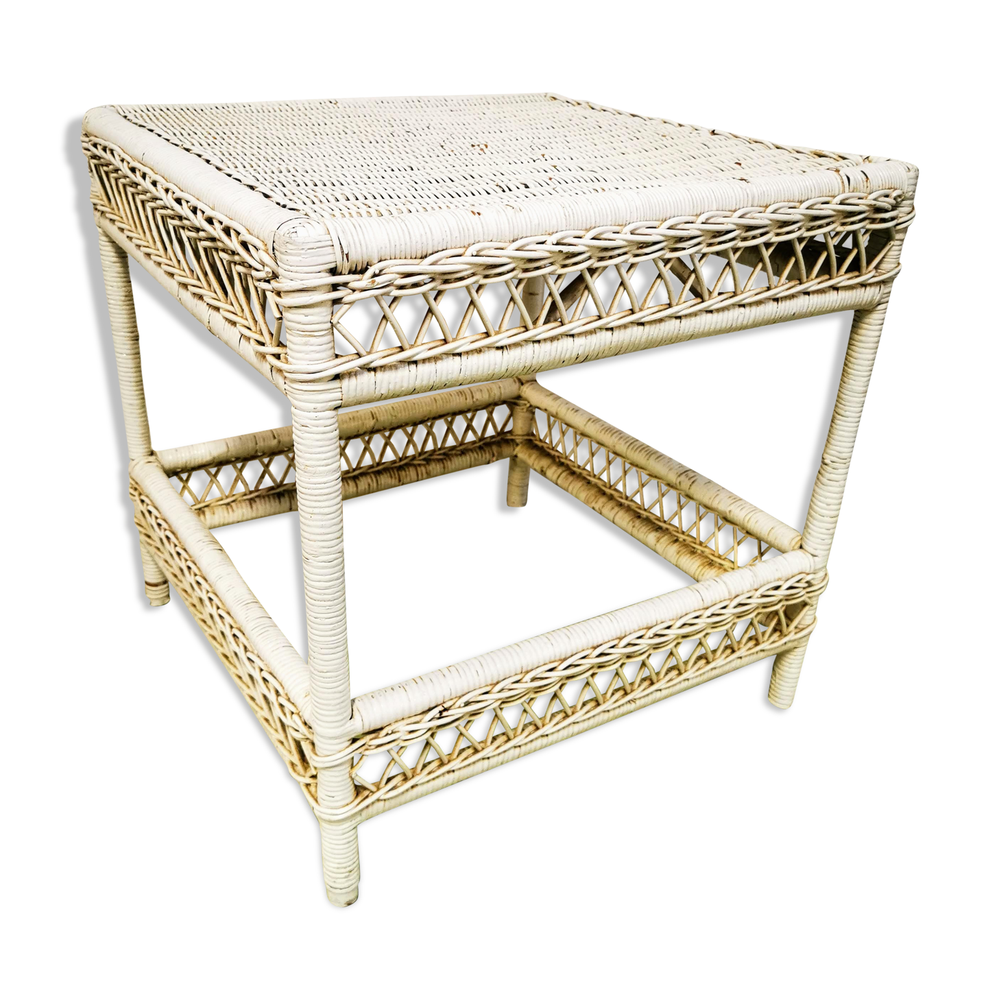 White rattan side table