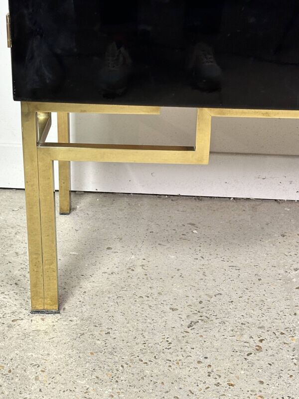 Meuble de rangement Guy Lefevre en laque noire 1970