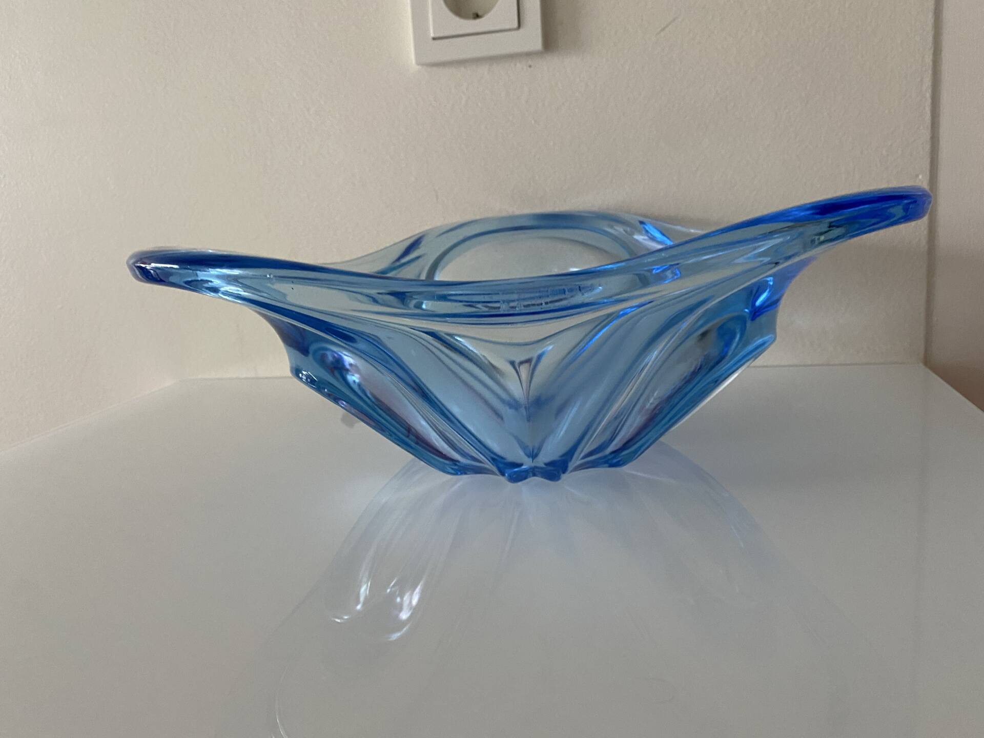 Large light blue Murano fruit bowl