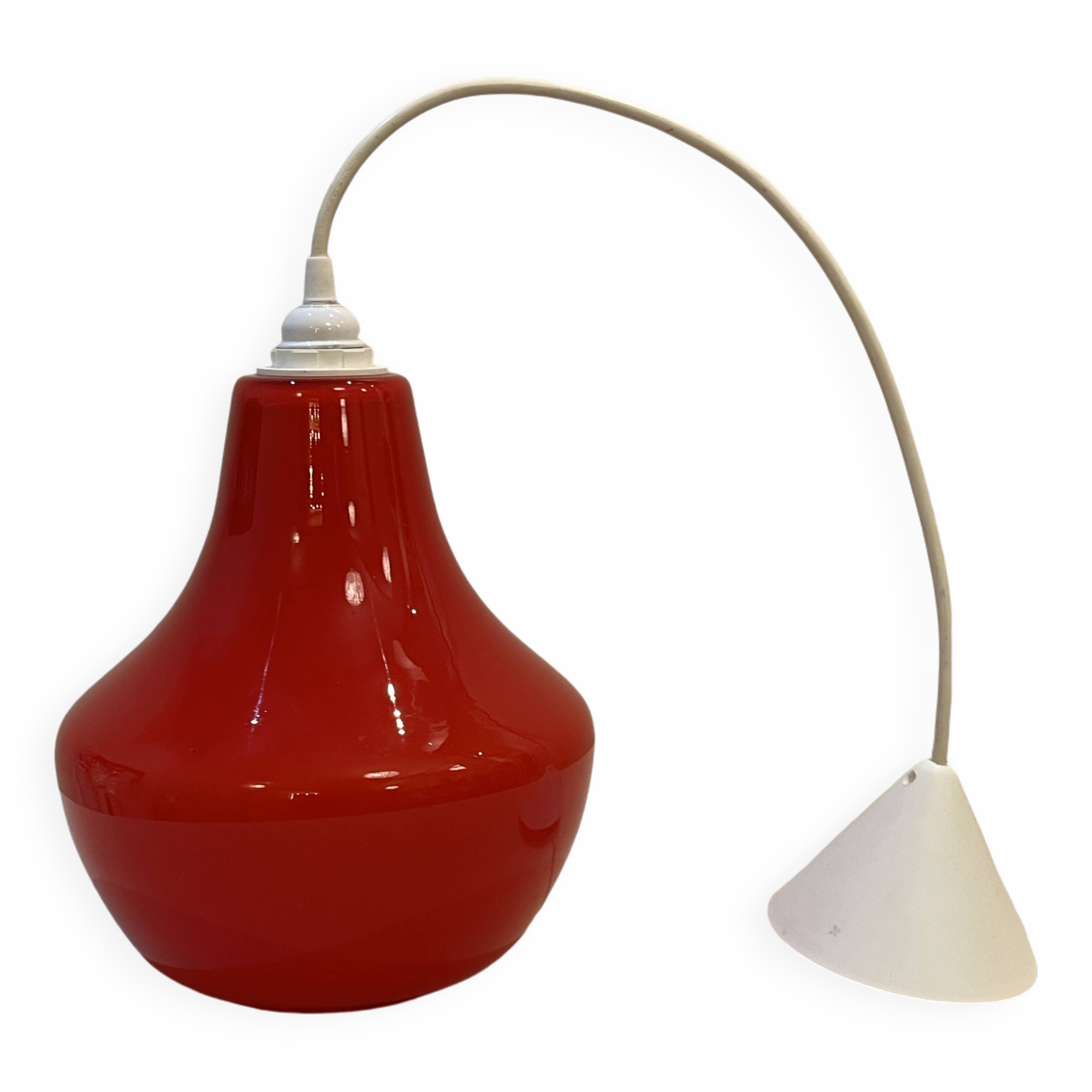 Red Opaline Glass Pendant Light 1970 Space Age Ceiling Lamp Free Form Orange