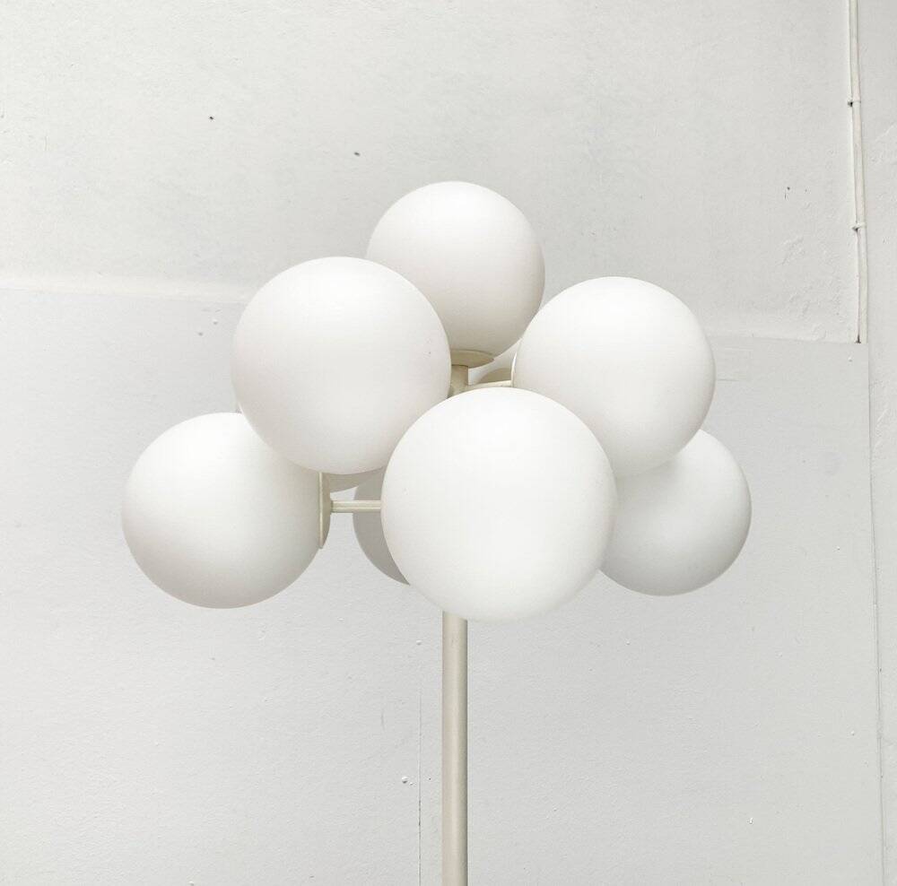 Minimalist glass and metal floor lamp from Switzerland, mid-century by E.R. Nele for Temde, 1960s.