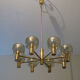 Mid-century 8-arm brass & glass chandelier