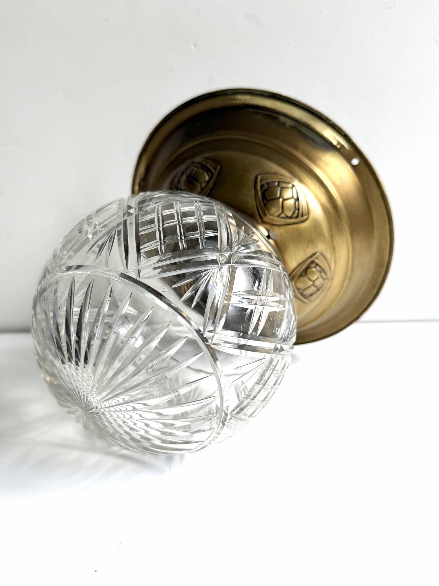 Scandinavian Art Deco Ceiling Lamp in Brass & Glass