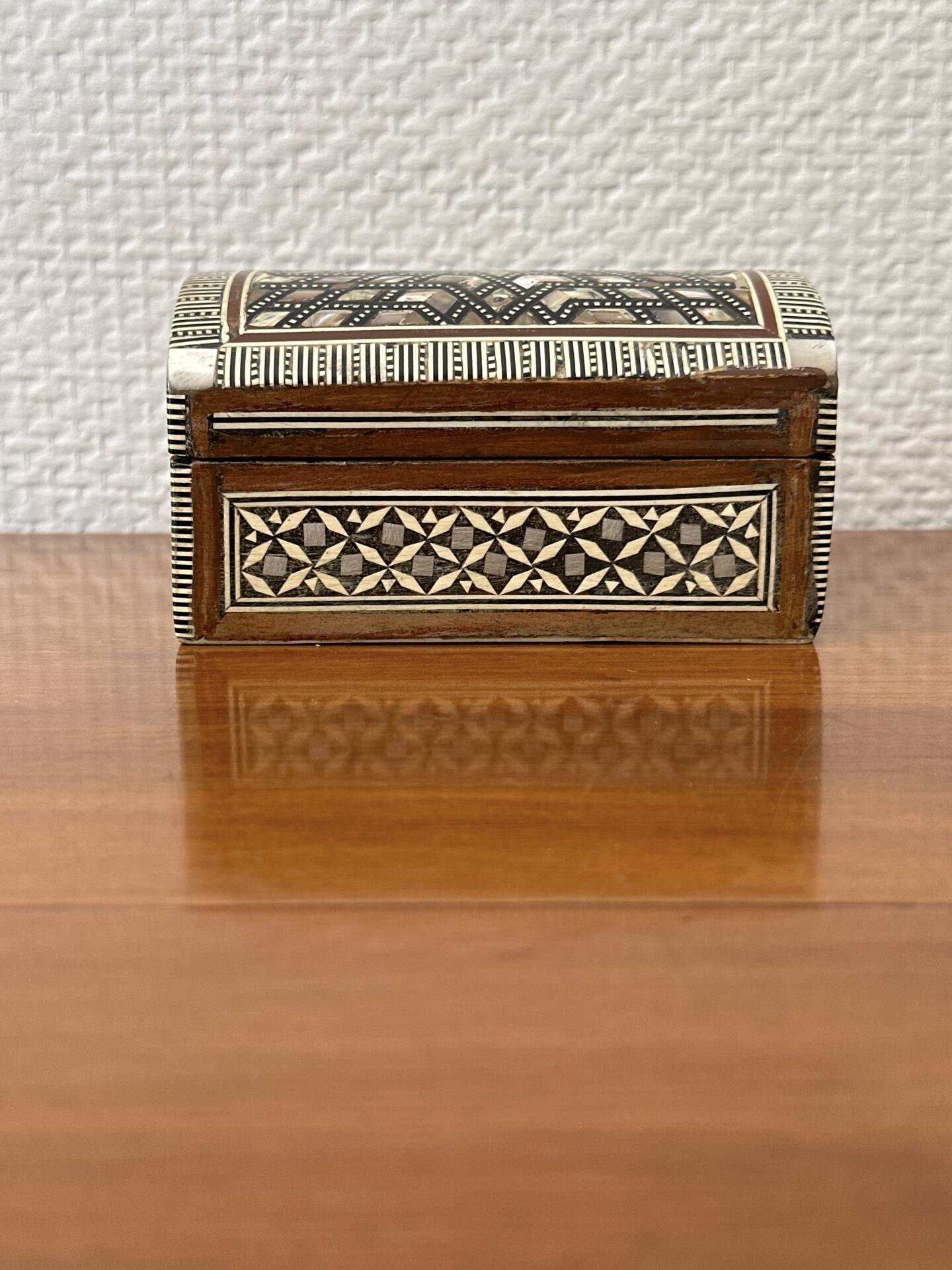 Mother-of-pearl jewelry box with velvet interior