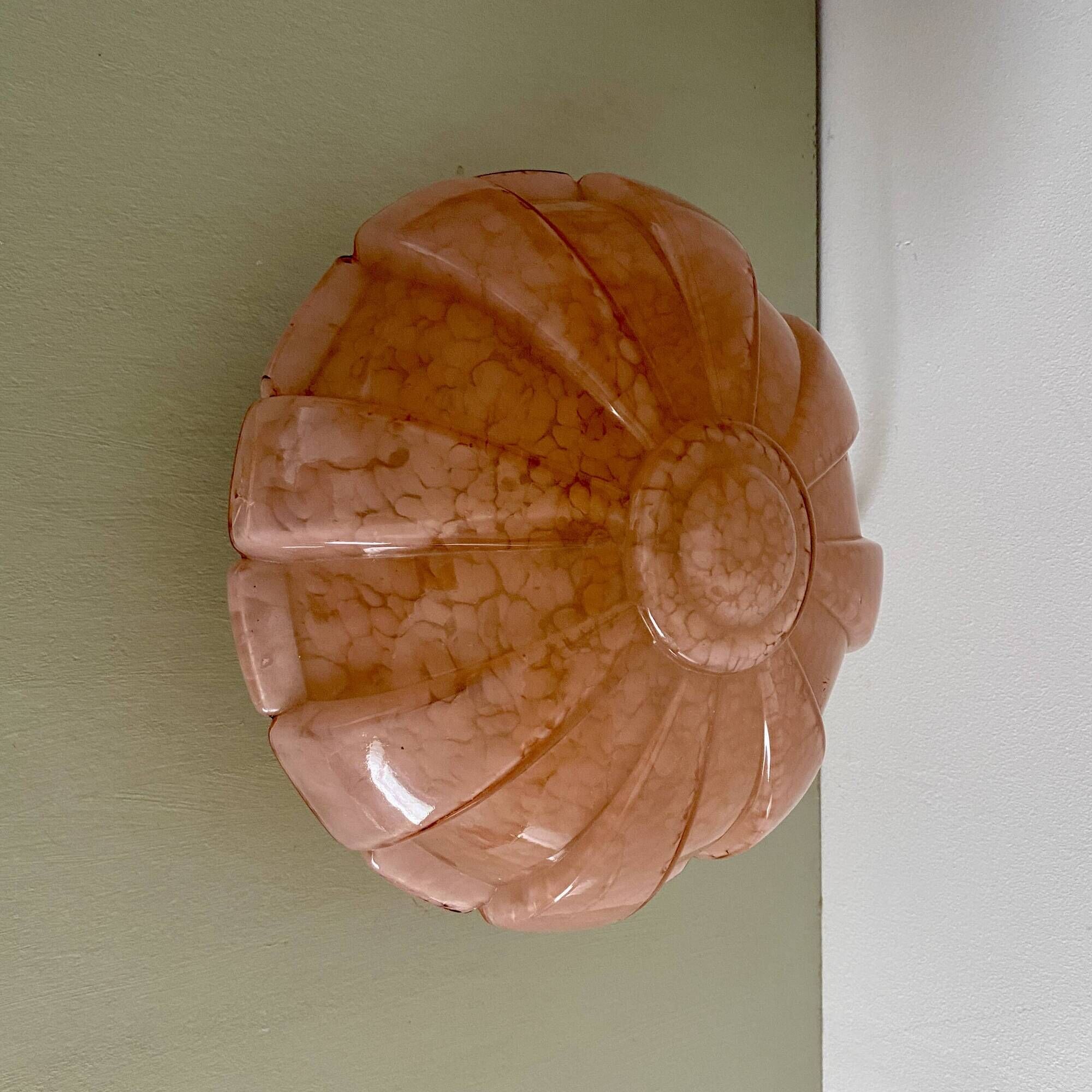 Vintage art deco globe wall or ceiling light in pink Clichy glass