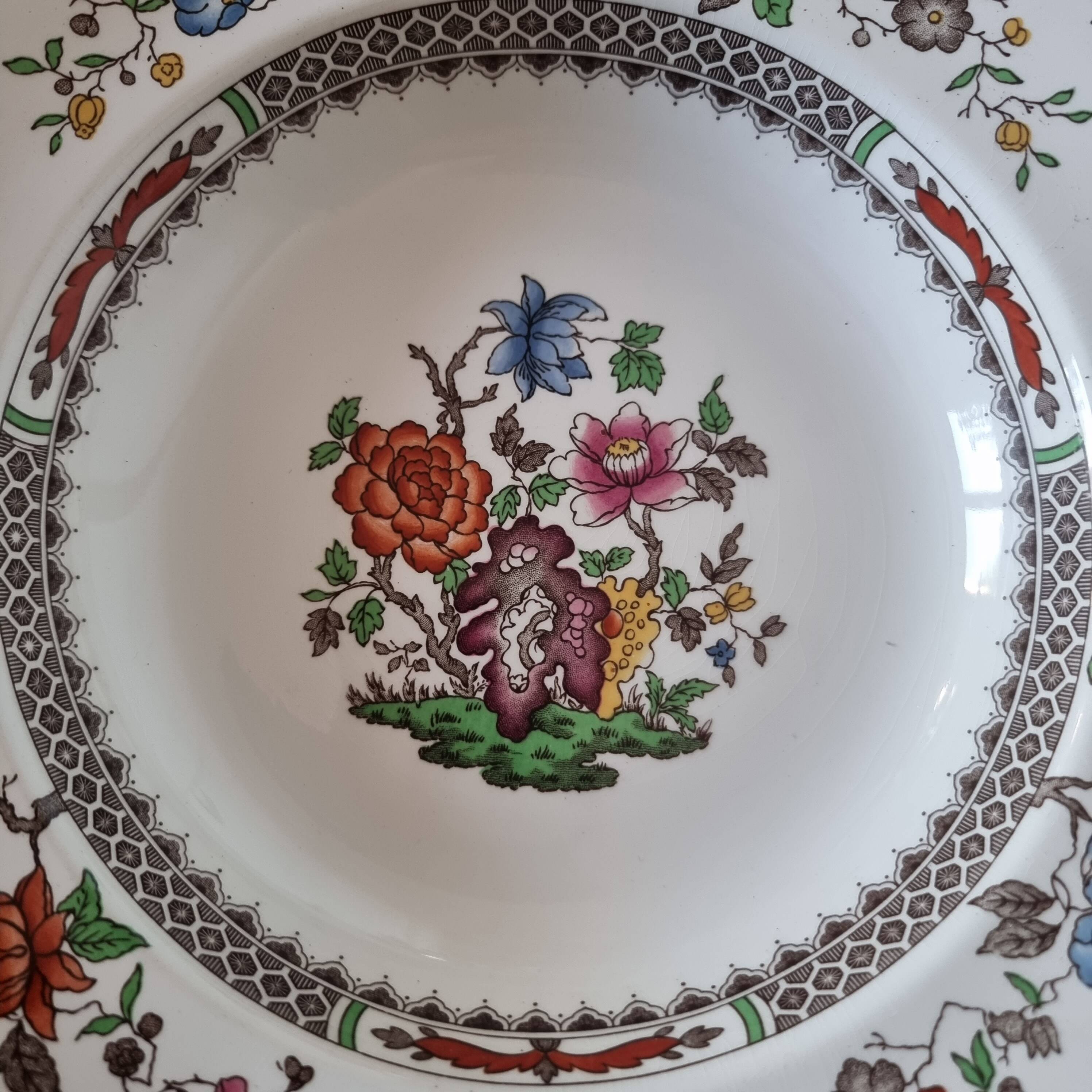 Set of 6 Copeland Spode English porcelain soup plates "Rose de