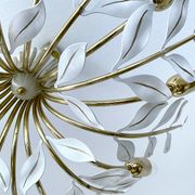 Large Pendant Lamp Vintage Pattern Bouquet Leaves, Brass, White Gold, 50s