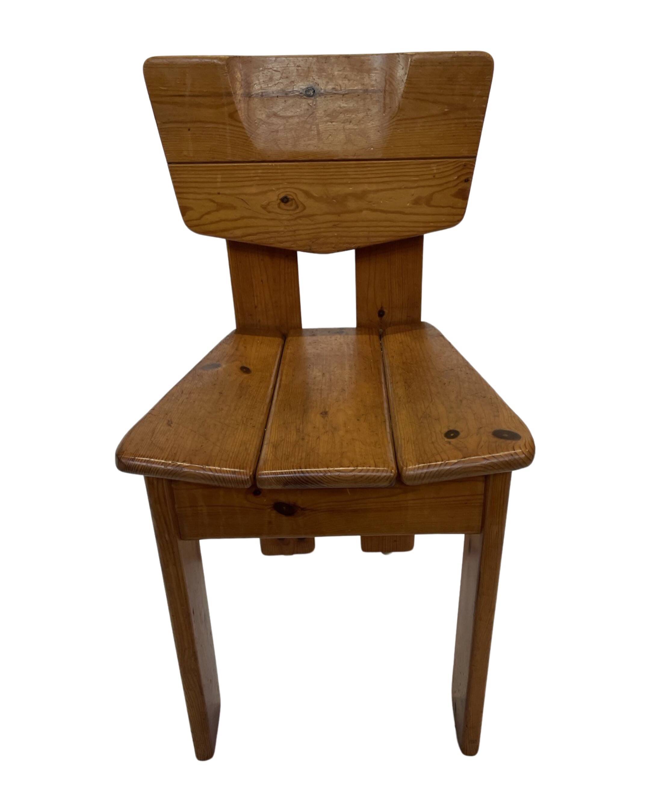 Vintage Brutalist Pine Chair 1970s Minimalist Wood Design
