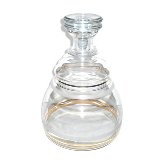 Carafe vintage en verre soufflé doré bouteille ronde dépoli