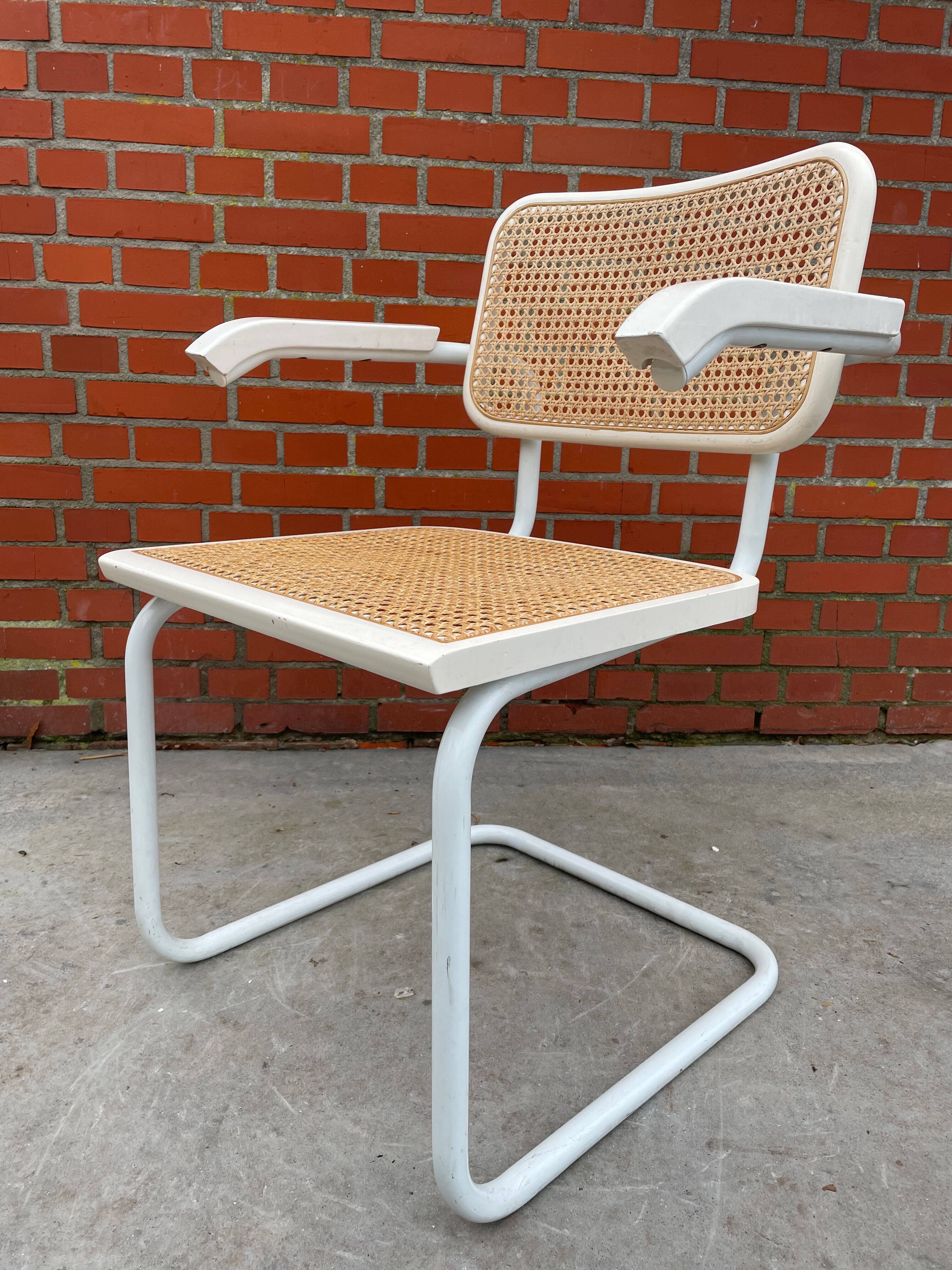 Cesca chair model with armrest in white