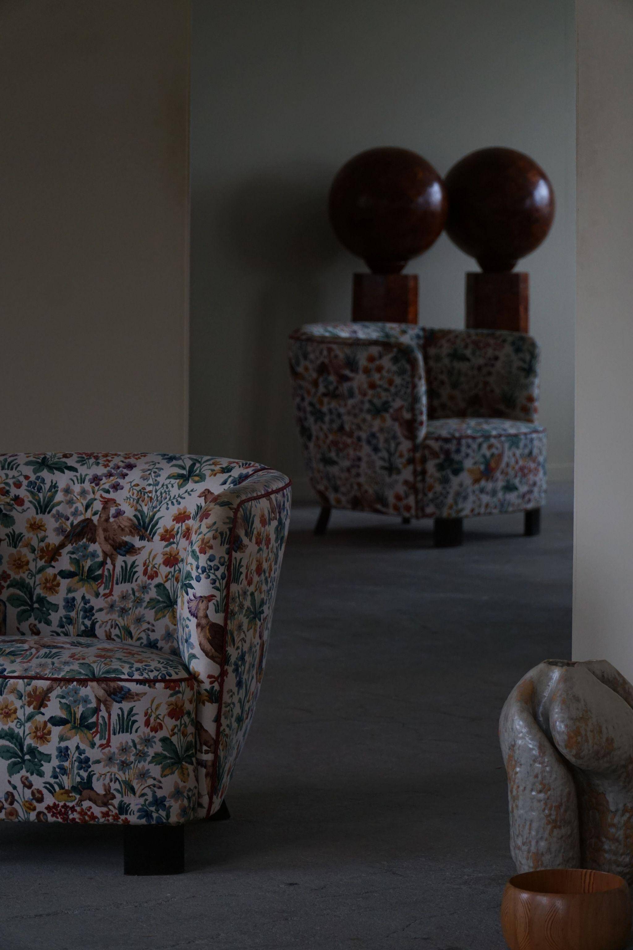 Set of curved Danish club chairs from the mid-century, Viggo Boesen style, 1940s.