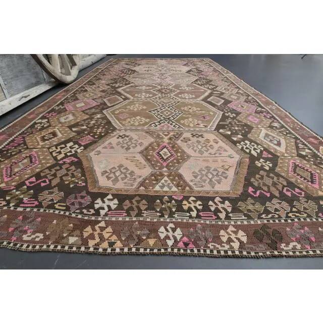 Vintage Turkish Oushak Handmade Wool Cotton Brown Runner Rug 188x416
