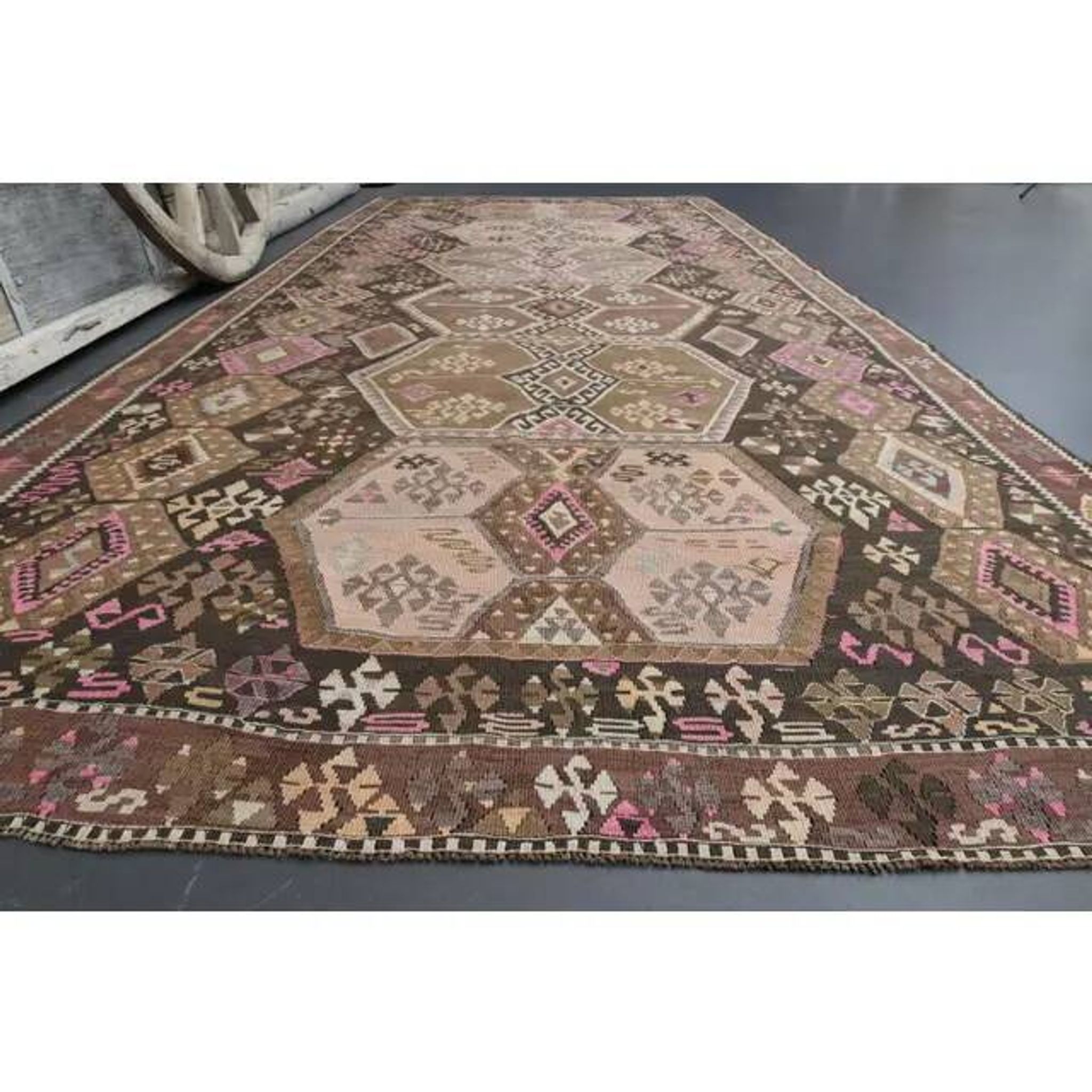 Vintage Turkish Oushak Handmade Wool Cotton Brown Runner Rug 188x416