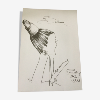 Illustration de presse par Alexandre de Paris pour Givenchy années 80